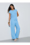 Blue Solid Woven Cap Sleeve Top and Wide Leg Pants Set