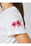 White Regular Fit T-Shirt with Floral Sleeve Detail - 4