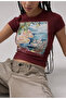 -Women's Slim Fit Basic Crop T-Shirt Coastal Lemon Print Cotton Fabric