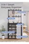SOTEN 6-Tier Shoe Rack Shoe Cabinet with Hooks, Entryway Shoe Organizer with Hanging Rod & Dustproof Curtain, Vertical Shoe Storage Cabinet with Top Shelf, Multi-Layer Shoes Rack for Entryway, Hallway - 2