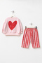 Baby Girl Top and Bottom Set with Striped Heart and Pretty Print - 3