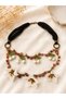 Authentic Rose Patterned Needlework Necklace with Natural Stone and Cherry Detail - 3