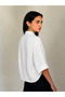 Linen Look Retro Model Loose Short Sleeve Shirt Women's Snow White - 7