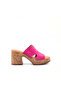 Fuchsia Suede Women's Platform Heeled Slippers – Genuine Leather Lined Thick Heel Summer Slippers