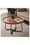 Round Coffee Table with Metal Frame, Modern Wood Raised Edge Table, Durable Easy Assembly Cocktail Table End Table for Living Room Office