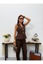 Women's Linen Button Detailed Vest Trousers Jewelry Stylish Two-Piece Set