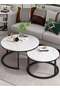Ceramic Round Nesting Coffee Table Set with Metal Frame 2 Pieces - 3