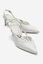 Armonia White Leather Women's Heeled Shoes with Tape Detail