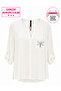 Large Size V-Neck Buttoned Stone Embroidered Capri Sleeve Pocket Thin Women's Shirt - 2
