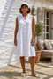 White Shirt Collar Sleeveless Buttoned Skirt Ruffled Casual Muslin Woven Dress 105 65 - 5