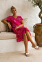 Pink V-Neck Short Sleeve Patterned Casual Viscose Woven Dress 113 64 - 6