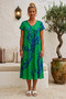 Green V-Neck Short Sleeve Patterned Casual Viscose Woven Dress 113 64 - 3