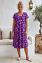 Purple V-Neck Short Sleeve Patterned Casual Viscose Woven Dress 113 64