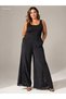Women's Black Lace Detailed Wide Leg Pants Plus Size Comfortable Fit High Waist Stretch Fabric - 4