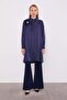 Navy Blue Ruffle Floral Detail Cupra Shirt