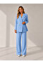 Light Blue Women's Pleated Detailed Blazer Jacket and Trousers Set – Stylish Office and Event Combination - 2