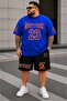 Men's Large Size Oversize Printed Shorts Set 100% Cotton 2-Piece Set Casual Sports Combination Navy Blue Black Cobalt Blue