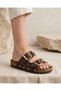 Women's Double Buckle Lion Medallion Cork Sole Look Slippers - Gold Detailed Premium - 4