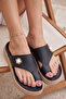Eva Auralight Women's Black Flip-Flops with Thick Soles - Straw Pattern with Stone and Pearl Detail Ultr - 2