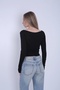 Women's Boat Neck Long Sleeve Stretchy Buzi Blouse / Bodysuit - 3