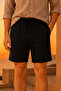 Men's Black Linen Textured Shorts with Pockets - Breathable Fabric - 2