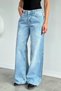 Blue Women's Washed High Waist Loose Wide Leg Palazzo Jean Denim Trousers - 3