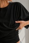 Women's Black Draped Crop Blouse Crew Neck Oversize Short Sleeve Basic Blouse 88001 - 4