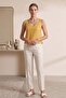 Alya Yellow Perforated Genuine Leather Sleeveless Blouse - 4
