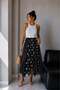 1031 Women's Chiffon Polka Dot Lined Elastic Waist Asymmetrical Midi Skirt Black