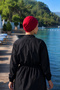 Women's Red Front Pleated Bonnet Arm-26Y001010 - 2