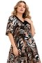 Bamboo Viscose Fabric V Lace Collar Detailed Flared Dress - 2