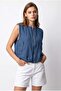 2154 Women's Linen Look Zippered Snap Pocket Lined Vest Navy Blue - 5