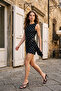 Women's Polka Dot Patterned Sleeveless Dress with Buckle Detail