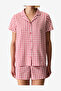 Women Pink Gingham Short Sleeve Shirt Shorts Rose Set - 3