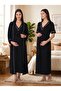 New Season Black Double-Breasted Collared 100% Cotton Short-Sleeved Special Design Maternity Nightgown Set with Nursing Features - 8