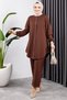 Front-Patched Crepe Suit Brown - 3