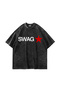 تي شيرت أسود كبير الحجم قابل للغسل مطبوع عليه Swag Star