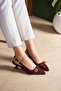 Two-Buckle Hazelnut Heel Women's Shoes 4 cm Patent Leather Burgundy - 4