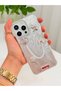 iPhone 16 Pro Max Stone Case with Pearl Necklace Detail, Marbling Effect, 3D Heart and Motif Charm Cover - 5