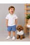 Baby Boy Summer Polo Collar Elephant Embroidered Striped Shorts Set