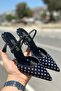 Bella Women's Black and White Polka Dot Pointed Toe Thin Heel Back Open Elastic Shoes - 5
