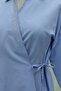 Side Tie Stone Detailed Double Breasted Collar Poplin Shirt - Blue - 5