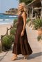 Women's Stand Collar Sleeveless Midi Dress with Flounce Detail Cm26El00431 - 5