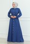 Button Detailed Belted Dress Indigo - 2
