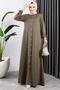 Button Detailed Belted Dress Khaki - 2