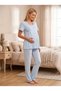 New Season Blue Scallop Linen Detailed Special Design 100% Cotton Summer Maternity Pajama Set with Breastfeeding Feature - 8