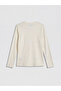 Ecru Crew Neck Girl's T-Shirt with Bow Detail - 3