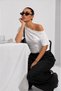Boat Neck Off-Shoulder Draped Bat Sleeve T-Shirt\Blouse\Top