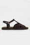 Dessas Bitter Brown Suede Genuine Leather Buckle Detail Flat Sole Open Toe Women's Sandals - 5