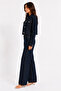Women's Dark Navy Blue Denim Jacket and Pants Set - 2